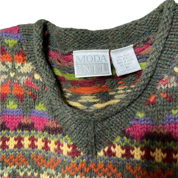 Wool Blend Fair Isle Moda International Sweater Size Medium - Picture 7 of 7